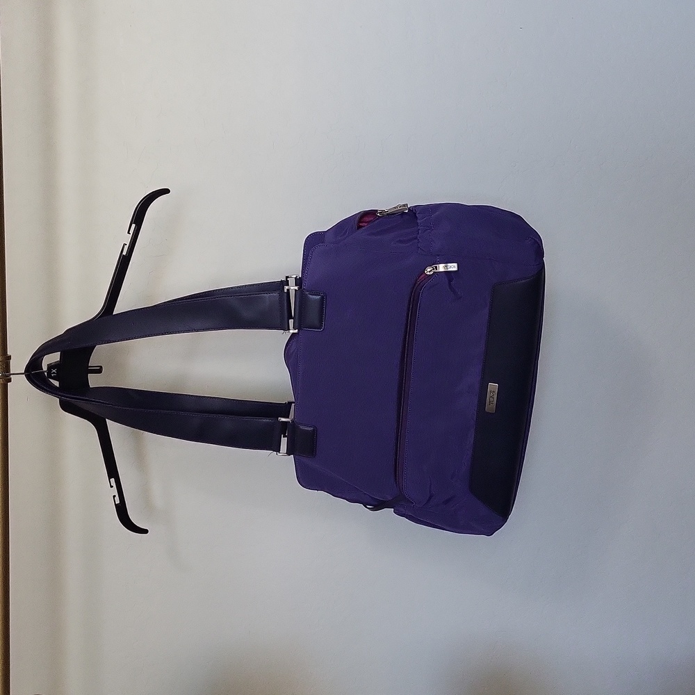 Tumi Carry On Purple Nylon Leather Bag  Pockets  Zipper Closure Pink Lining